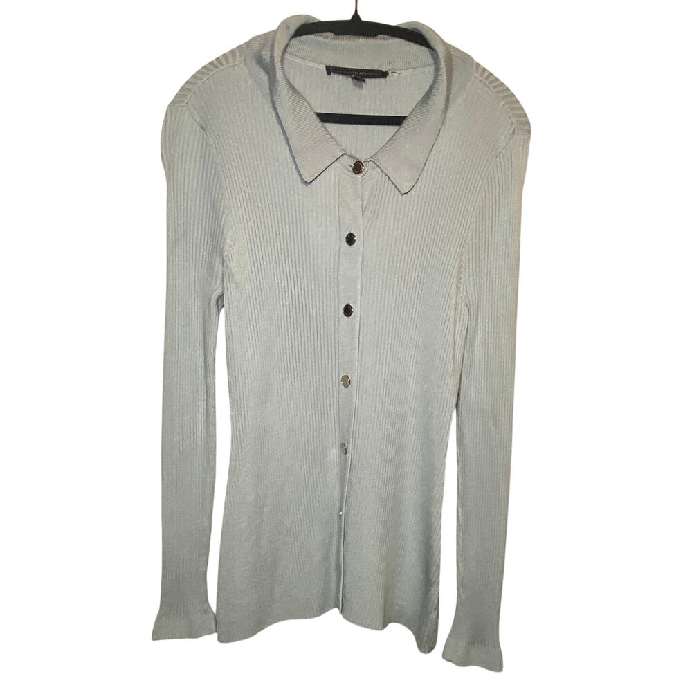 WHBM - Light Blue Ribbed Button Up Sweater Blouse - Large